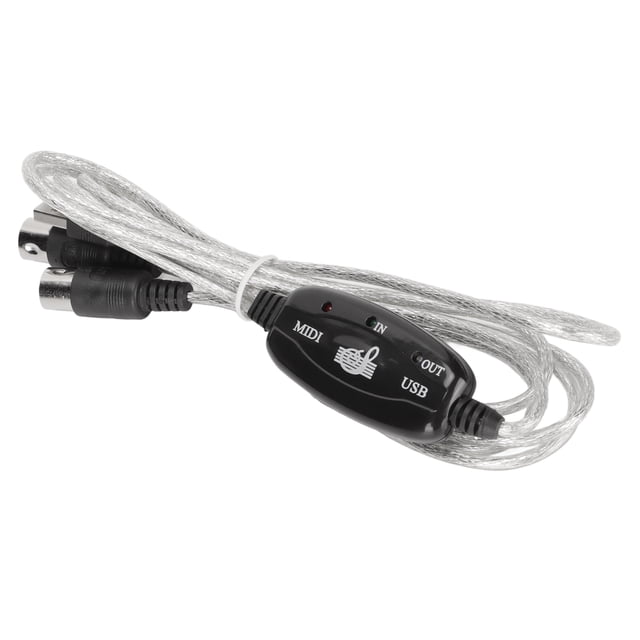 MIDI To USB Cable Adapter, 2M USB MIDI Cable Supports 16 Channels With LED Power Input Output Indicator For Computer PC Notebook Piano Keyboard USB Microphone And More