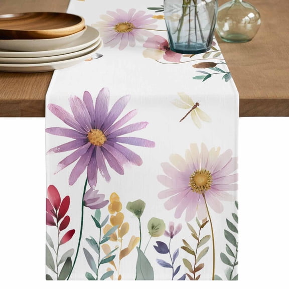 Table Runner 72 Inches Long for Kitchen Dining, Purple Flowers Blossom Dresser Scarf Farmhouse, Dining Table Decorations for Wedding/Parties, Spring Pastoral Garden Wildflowers 16 x 72 In