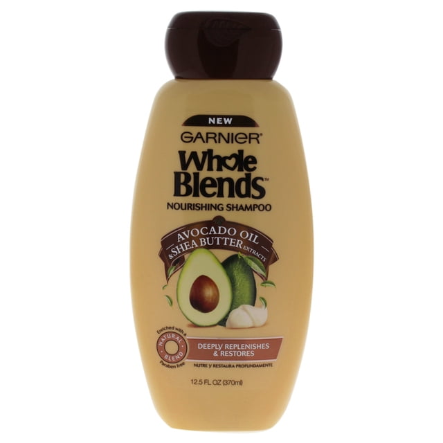 Champú nutritivo Garnier Whole Blends con aceite de aguacate y extractos de manteca de karité, 12.5 onzas líquidas