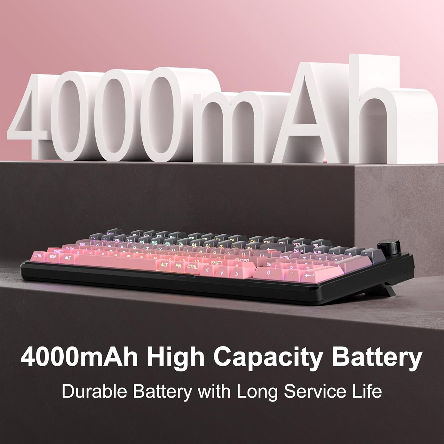 MageGee GK960 Wireless Creamy Keyboard, RGB Tri-Mode Wired/BT/2.4G Gaming Keyboard with Number Pad, 4000mAh Battery, Knob Control, Side Printed Keycaps, 19-Key Anti-Ghosting for Win/Mac