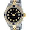 Pre-Owned Rolex Ladies Datejust Steel & 18K Yellow Gold Black Diamond & Sapphire Watch Jubilee Quickset