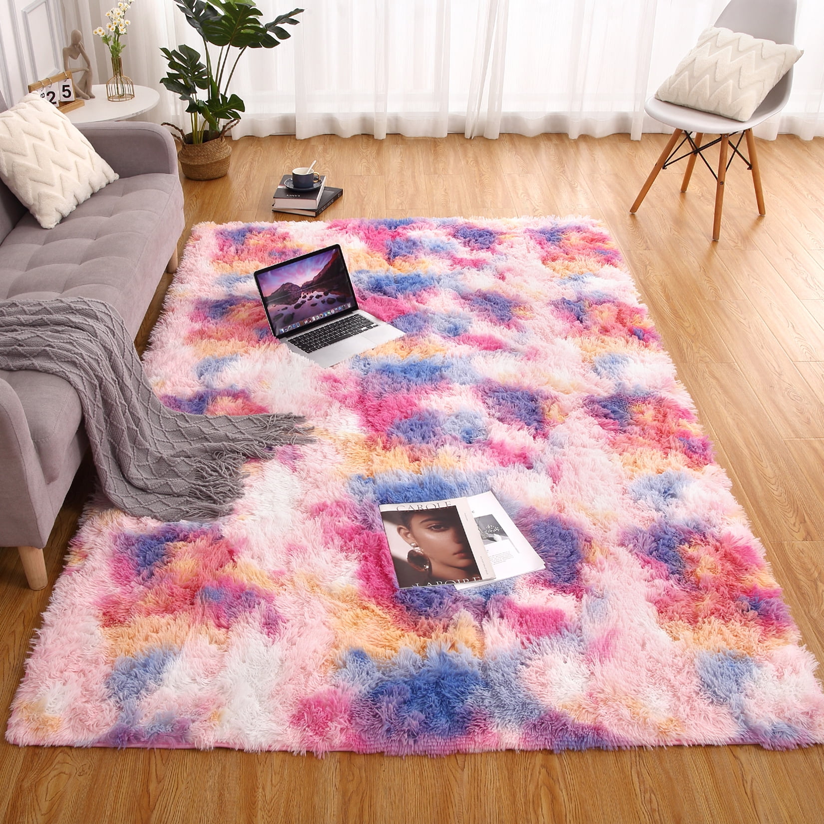 PAGISOFE Abstract Fuzzy Area Rug, Rugs for Bedroom 3x5, Tie-Dyed