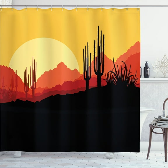 Ambesonne Arizona Shower Curtain, Wild Western Sunset Cactus, 69"Wx75"L, Burnt Orange Mustard