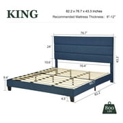 Amolife King Bed Frame, Platform Bed Frame with Fabric Upholstered Headboard, Navy Blue