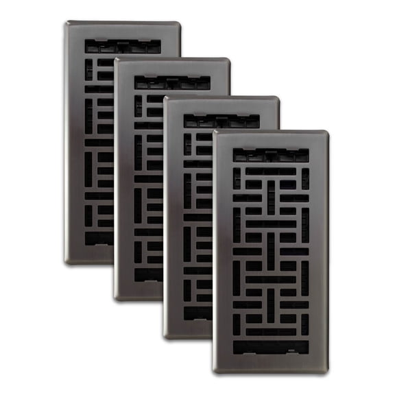 Decor Grates (4-Pack) AJH410-GM Oriental Floor Register, 4x10 Inches, Gun Metal Finish