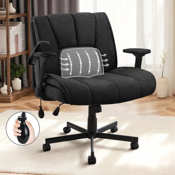 Waleaf Criss Cross Chair with Flip-Up Arms & Airbag Lumbar Support, Wide Seat Office Chair on Wheels, Black