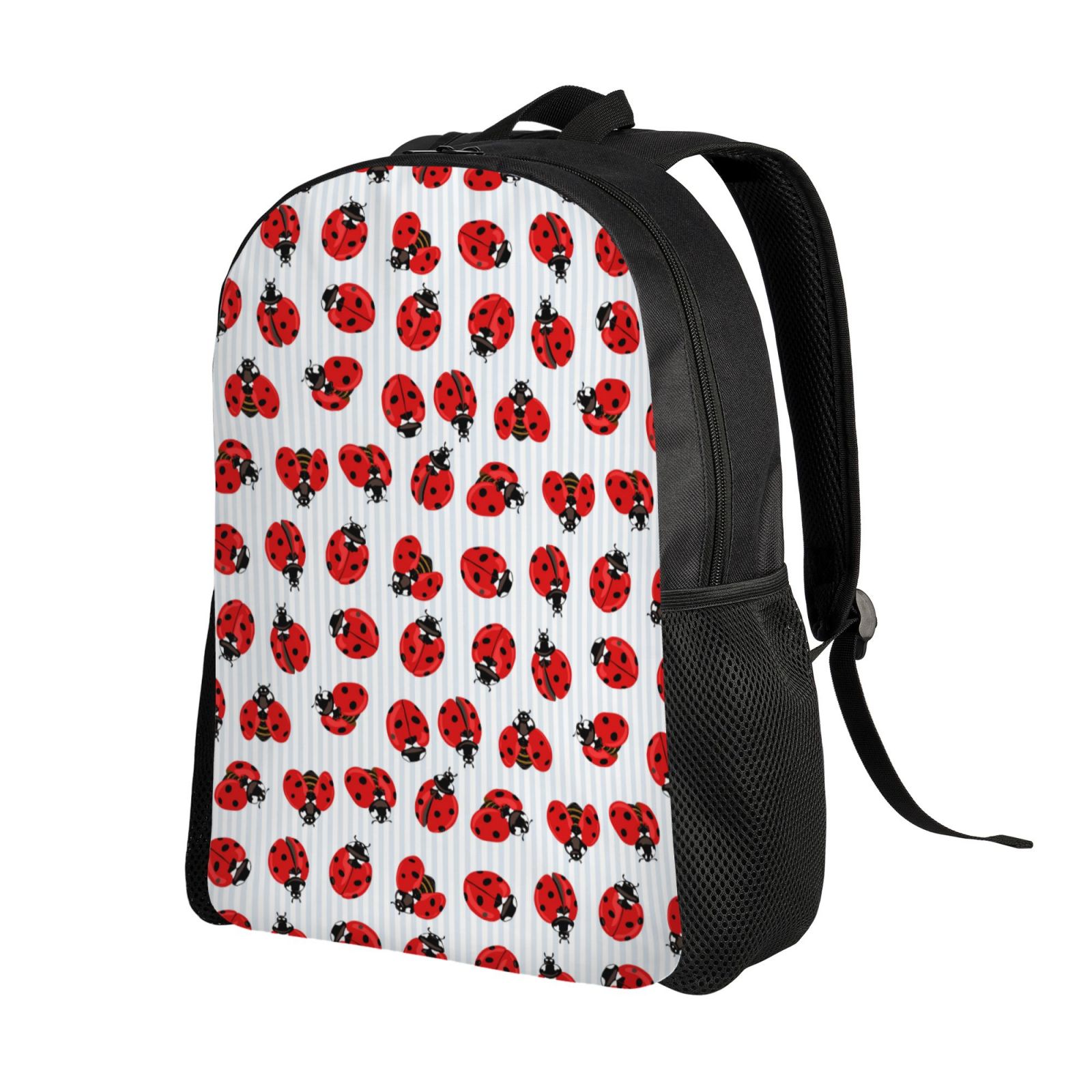 Xecao Ladybug On Blue Stripes Print School Backpack with Laptop Compartment Small Travel Laptop Backpack for Women Men Waterproof College Backpack Simple School Bag