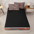 thumbnail image 4 of Manfei Farmhouse Trout Zipper Full Size Comforter Sets with Fitted Sheet and 2 Pillowcases, Stripe Lines Zipper Bedding Set, Black Pink Orange, Black Reversible, 4 Pieces, 4 of 7