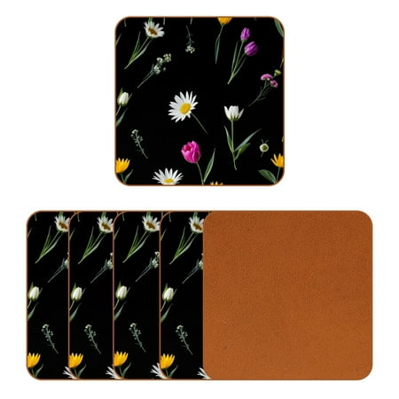 

YZUOUZY Home Decor Coffee Table Decor set of 6 Square Coasters for Coffee Table Tropical Plants Cacti Barbary Fig