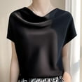 thumbnail image 3 of Women's Silk Satin Short Sleeve Blouse Solid Color Elegant Cowl/V Neck Shirt Dressy Casual Fashion Shirts Tops, 3 of 3