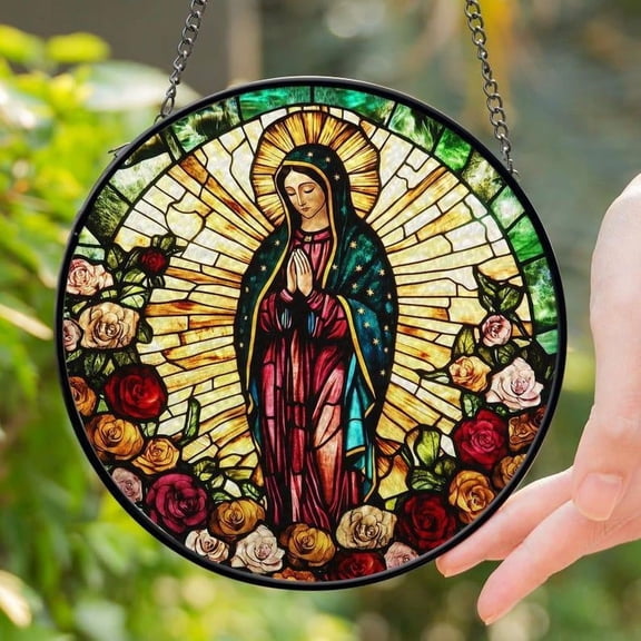 Lady of Guadalupe Stained Glass Suncatcher, Religious Virgin Mary Window Hanging, Religious Virgin Mary, Mother of God, Catholic Suncatcher