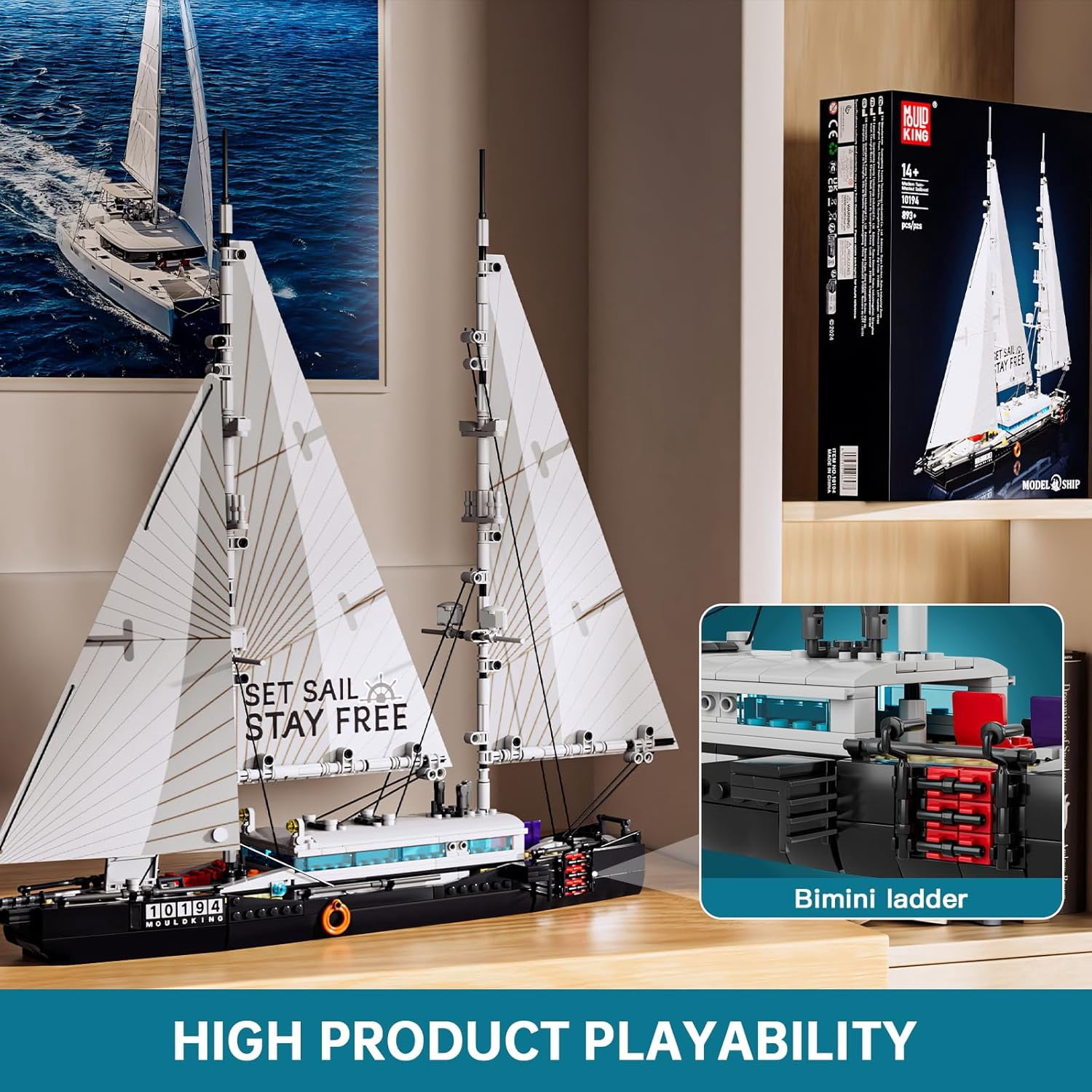 Modern Twin-Masted Sailboat Building Kits, Ocean Explorer Boat Model, House Decor for Adults to Play