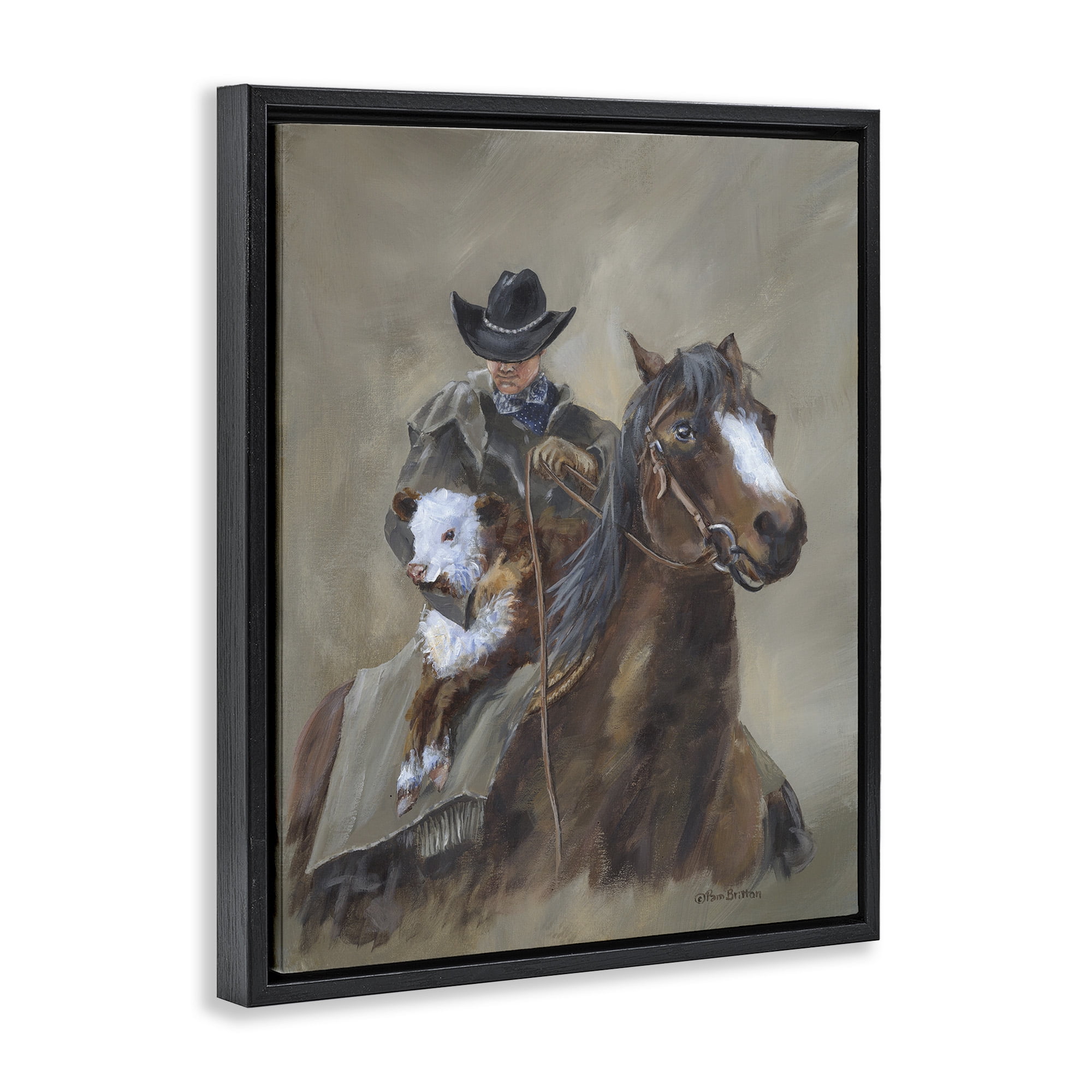 Stupell Ranch Cowboy Western Horse Animals & Insects Painting Black Floater Framed Art Print Wall Art