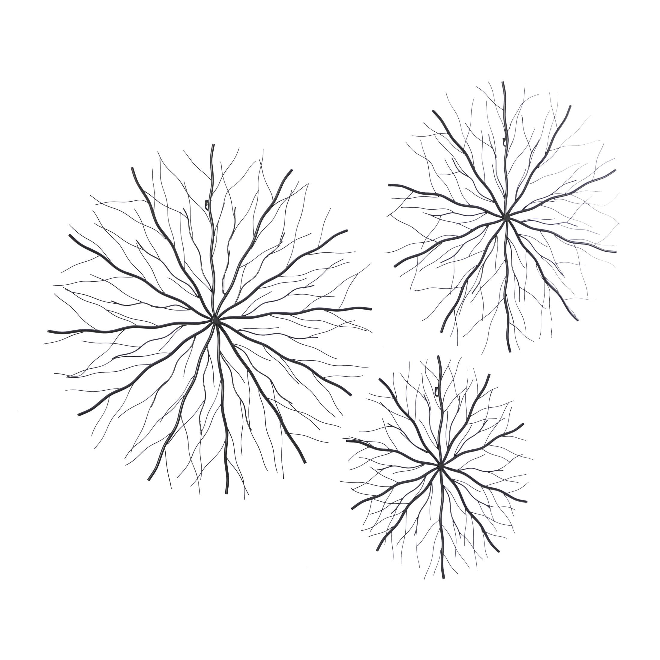 DecMode Black Metal Starburst Wall Decor with Branch Inspired Design (3 Count)