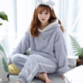 thumbnail image 2 of Conjuntos de pijamas de franela gruesa y cálida para mujer, ropa de dormir para el hogar, conjunto de pijamas de invierno, 2 of 5
