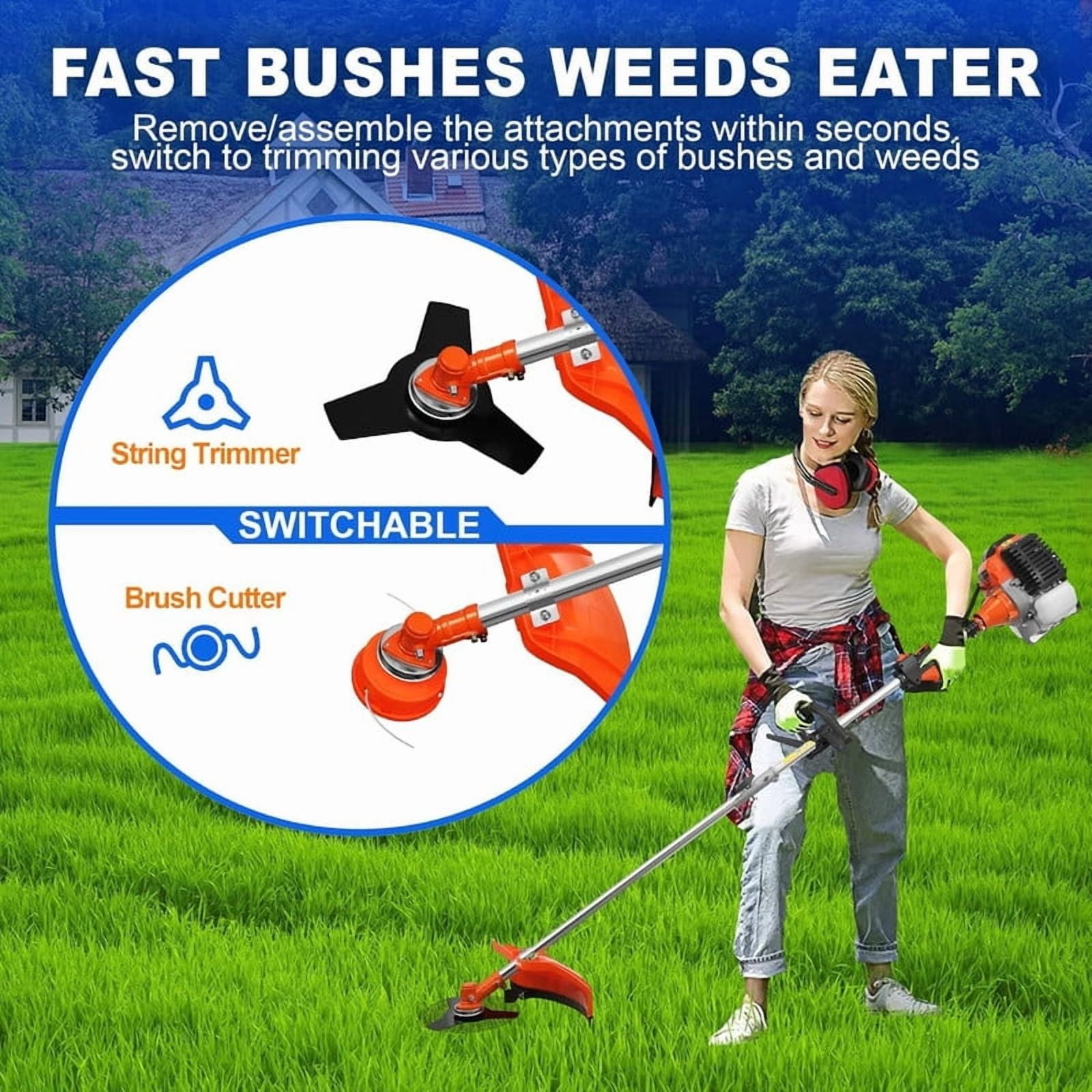 YNCE Gas Weed Eater, 5 in 1 Multifunctional Cordless Hedge Trimmer String Trimmer 52cc 2 Stroke 8500Rpm Brush Cutter Garden Tool