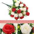 thumbnail image 4 of Artificial Cemetery Flowers,Set of 2 Grave Memorial Flowers with Vase, Outdoor Grave Decorations Roses,Silk Flowers for Cemetery Headstones Decoration (Dark Blue White), 4 of 5