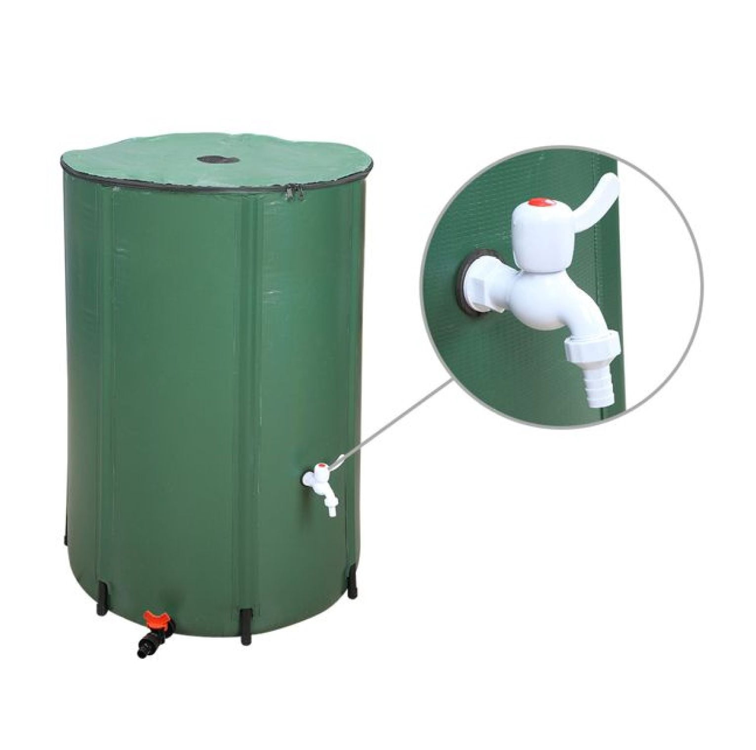 132 Gallon Rain Barrel Folding Water Collector - Green - Portable Rainwater Tank for Garden, Lawn, Plants - with Mesh Cover & Spigot