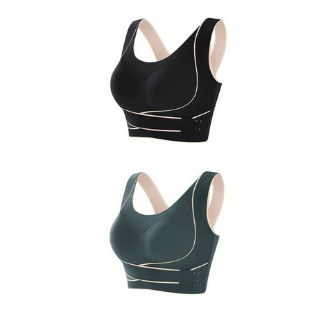 Tumotour Full Coverage Bra For Women Traceless Gathering Cross Side Openings Underwear Seamless Sexy Push Up Wireless Yoga Vest Bra 2Pcs