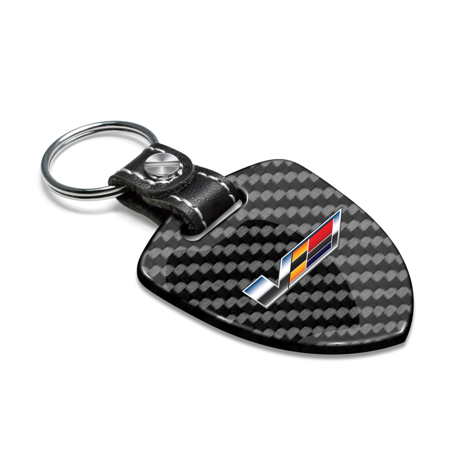 iPick Image for Cadillac V Logo Real Black Carbon Fiber Large Shield-Style Key Chain, Official Licensed
