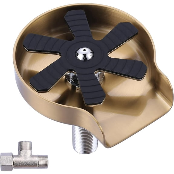 Stainless Steel Cup Rinser for Kitchen Sink, Brushed Gold Glass Rinser for Sink, 360° Rotating Baby Bottle Washer High-Pressure Glass Washer for