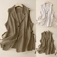thumbnail image 5 of Lovskoo Women's Casual Cotton Linen Blazer Vest Vintage Sleeveless Open Front Cardigan V-Neck Blazer Waistcoat Tops Khaki, 5 of 5