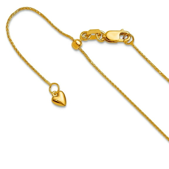 14k Solid Yellow Gold Adjustable .8mm Sparkle-Cut Wheat Chain Necklace 30 Inch Chain Necklace for Women and Men