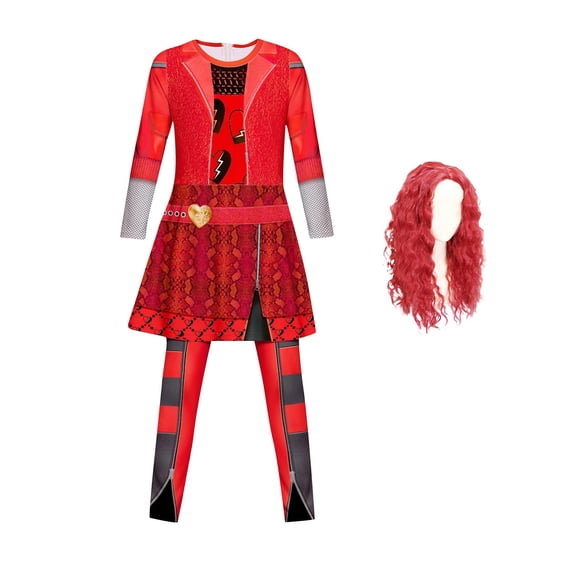 Halloween Princess Costume - Red Princess Cosplay Outfit with Wig & Accessories, Fancy Dress Up Jumpsuit Costume for Halloween Nights Size: 5-6 years