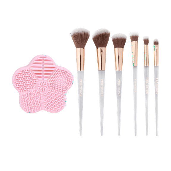 Frosted Snow Sparkle | 7 PC Makeup Brush & Cleaning Mat Set