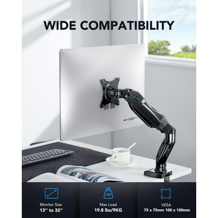 HUANUO Single Monitor Mount, 13 to 32 Inch Gas Monitor Arm, Adjustable Stand, Vesa Mount with Clamp and Grommet Base - Fits 4.4 to 19.8lbs LCD Computer Monitors C23