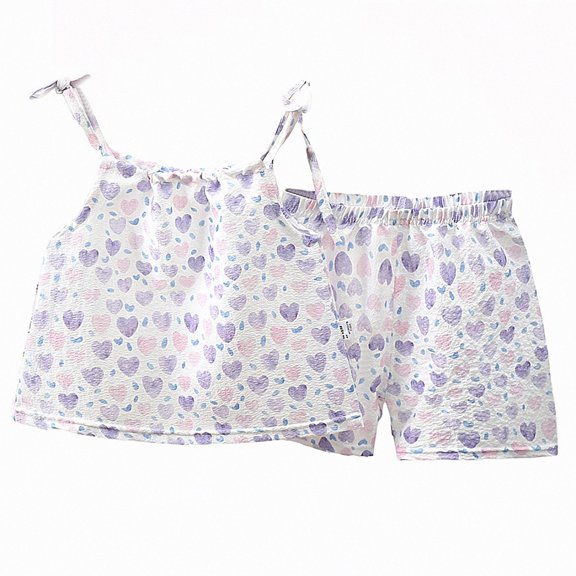 Crunowin Girls Outfit Sets Lightweight Sleeveless Round Neck Tank Top and Elastic Waist Shorts Lightweight Purple Size 7