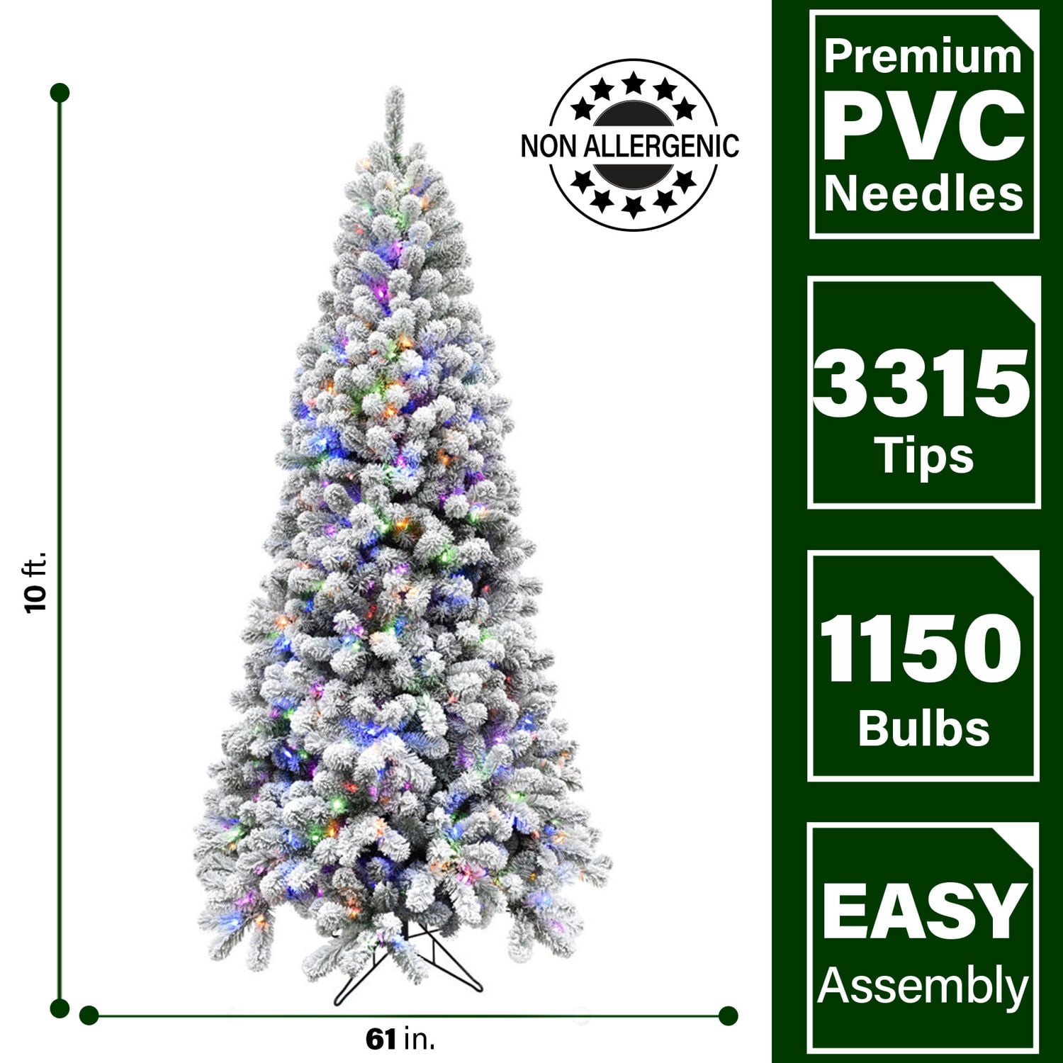 Fraser Hill Farm 10-Ft. Flocked Alaskan Pine Christmas Tree with Dual Multicolor & Warm White LED Lights, FFAF010-6SN