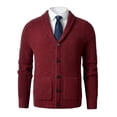 thumbnail image 1 of Men's Shawl Collar Cardigan Sweater Slim Fit Cable Knit Button up Merino wool Sweater_Wine Red_Small, 1 of 1