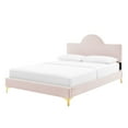 thumbnail image 1 of Platform Bed Frame, Queen Size, Pink, Velvet, Modern Contemporary, Bedroom Master Guest Suite Room, 1 of 10