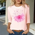 thumbnail image 2 of Fgnfyis T-Shirt de Sensibilisation au Cancer du Sein pour Femmes Col Rond Manches Trois-Quarts Imprimé pour Usage Quotidien Printemps Été Automne Hauts pour Femmes Rose Clair TG, 2 of 4