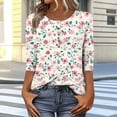thumbnail image 4 of CYMMPU Floral Pattern Button up V Neck Blouses for Women Dressy Casual 3/4 Sleeve Loose Fit Tunic Tops Spring Tops Fall Fashion Shirts Business Elegant Work Topss Pink L, 4 of 7