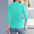 thumbnail image 4 of Women's Polo Shirts 3/4 Length Sleeve Tops Collared Button Down Golf Tee Casual Spring Summer Work T Shirts Turquoise 2XL, 4 of 5