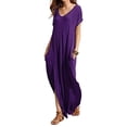 thumbnail image 1 of Vestido a juego con cuello en V, casual, holgado, manga corta, maxi con bolsillo, 1 of 4