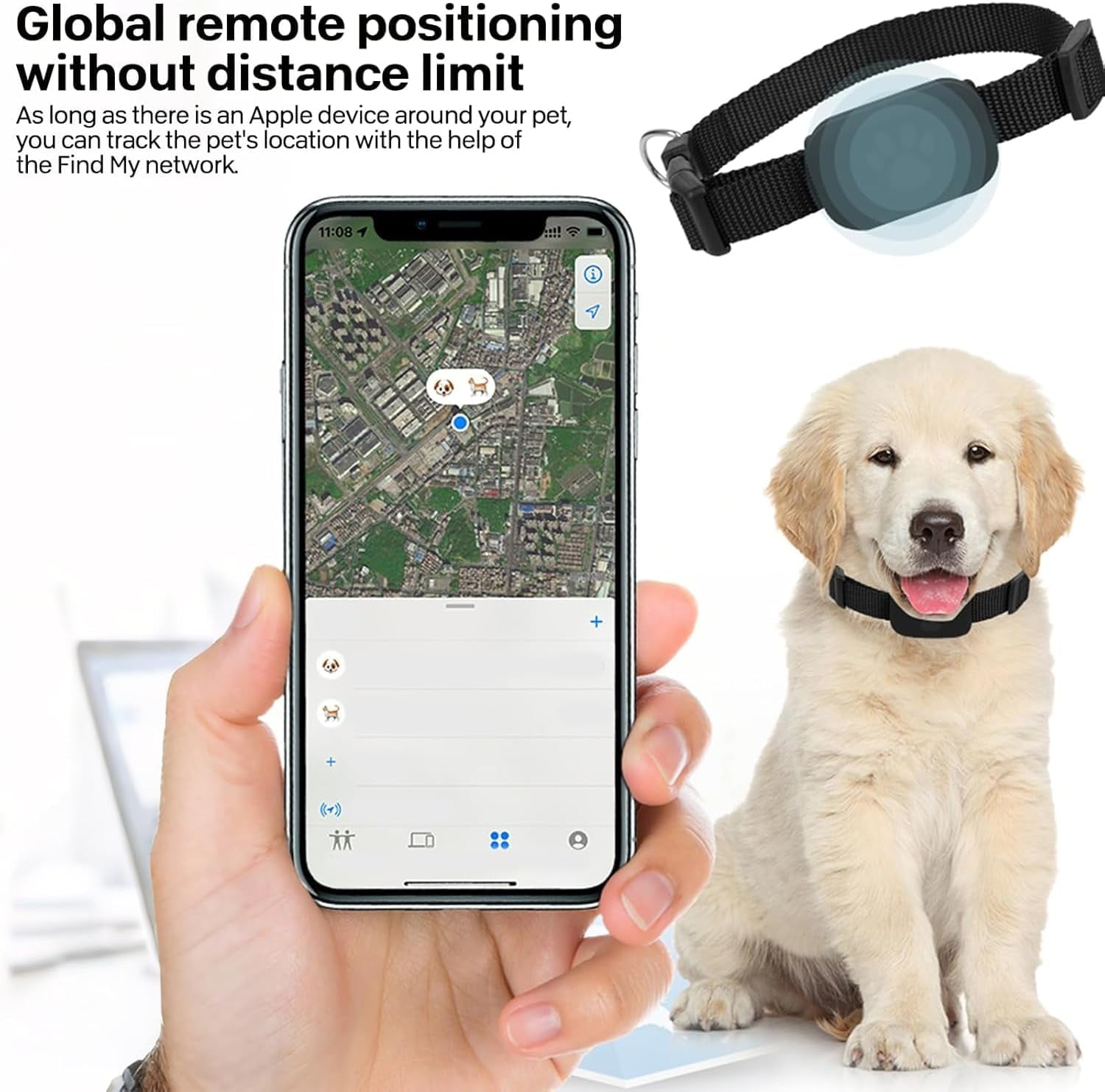IP67 Waterproof Pet Positioning Collar, Adjustable Nylon Strap, Long Endurance Battery Powered GPS Locator for Dogs and Cats
