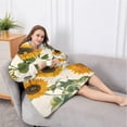 thumbnail image 5 of Oversized Wearable Blanket Hoodie,White Sunflower Seed Leaf Pattern Sherpa Blanket Hoodie with Super Pockets,Super Warm Fuzzy Pullover for Women & Men, 5 of 6