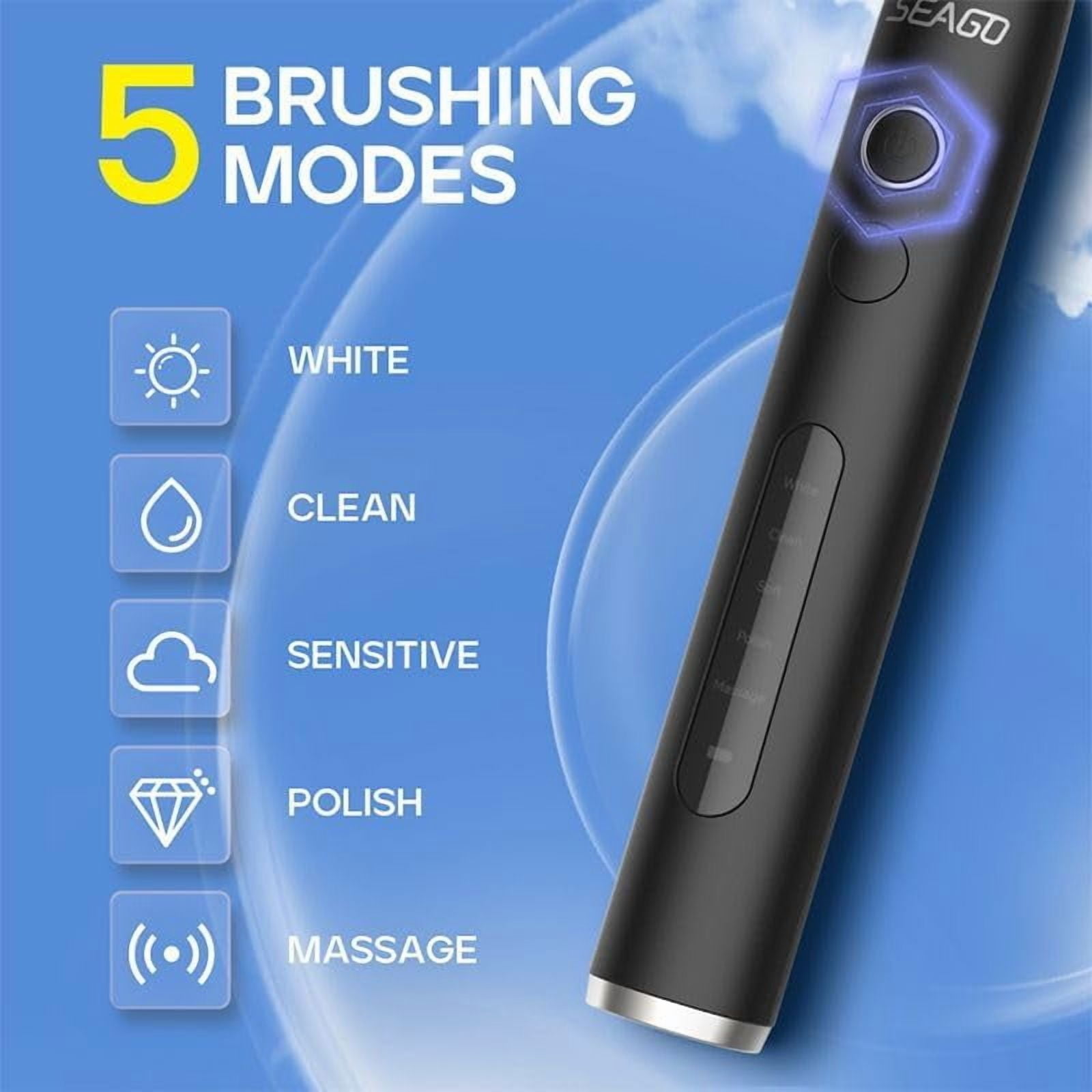 Electric Toothbrush with 3 Brush Heads, 5 Modes Rechargeable Toothbrush Waterproof