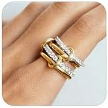 Gold Silver Rings for Women Non Tarnish 18K Gold Filled Dainty Stackable Rings Set Cubic Zirconia CZ Trendy Statement Rings Fashion Chunky Band Thumb Ring Size 6 7 8 9 10 Gold Silver Jewelry Gift for
