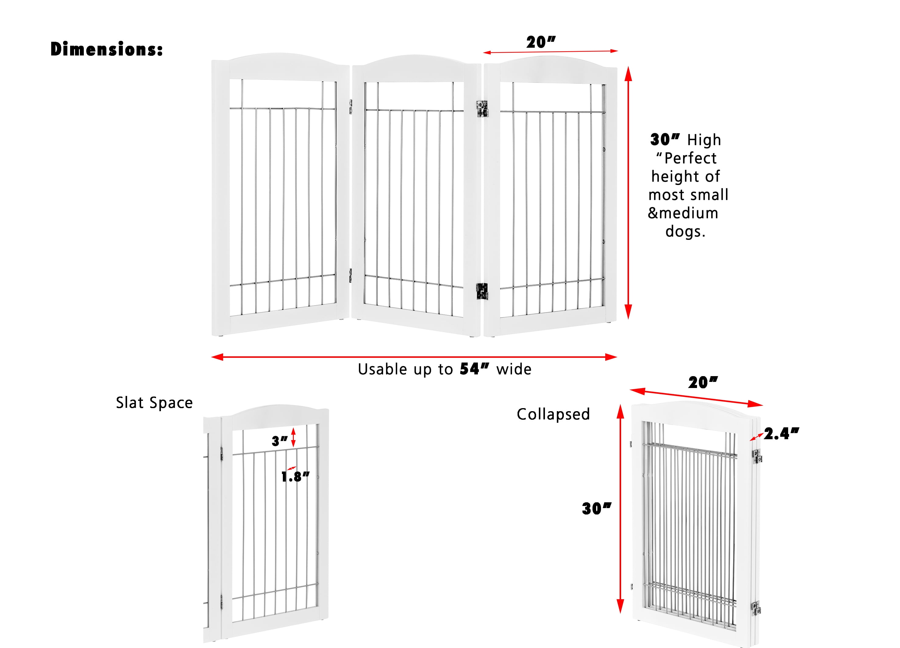 STAROUS Freestanding Foldable Wire Pet Gate for Dogs, 60 inches Extra Wide, 30 inches Tall 3 Panels Dog GateSet of Support Feet Included, White