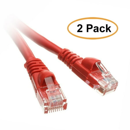 ACL 10 Feet RJ45 Snagless/Molded Boot Red Cat5e Ethernet Lan Cable, 2 Pack