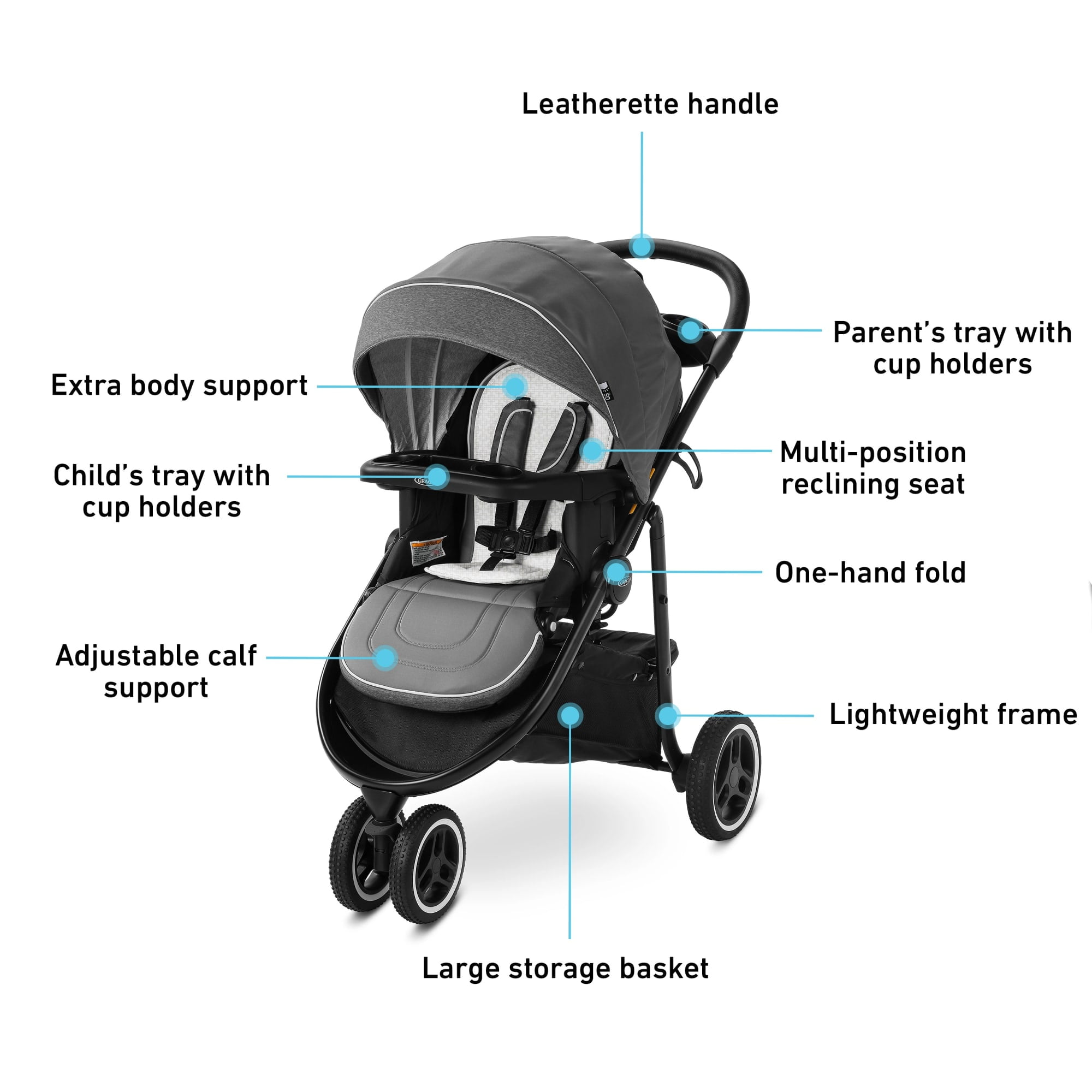 Graco Modes 3 Lite Platinum Baby Stroller Travel System, Bradford, Grey