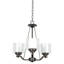 F17003-64-Sunset Lighting-Abbot - 3 Light Chandelier   Provincial Bronze Finish with Frosted Opal/Clear Seedy Glass