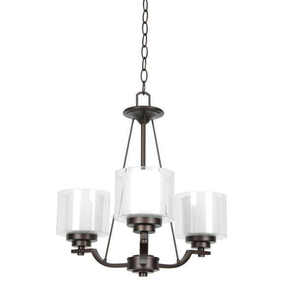 F17003-64-Sunset Lighting-Abbot - 3 Light Chandelier   Provincial Bronze Finish with Frosted Opal/Clear Seedy Glass