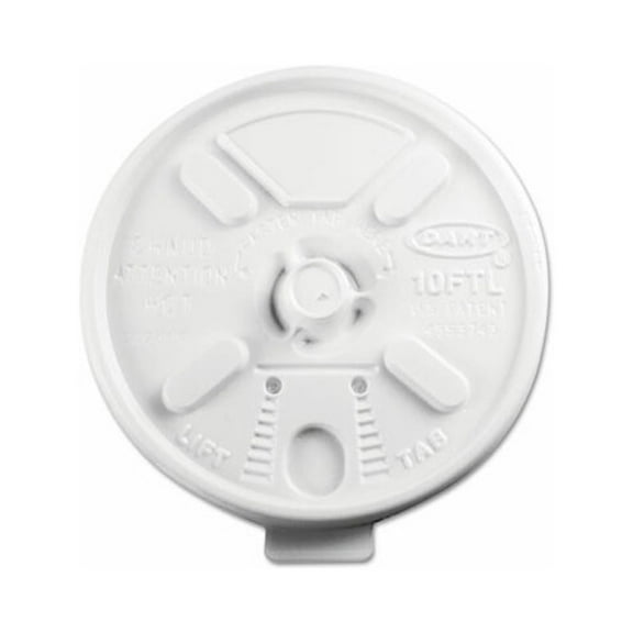 Dart 10FTL Lift N' Lock Plastic Hot Cup Lids, Fits 10 Oz Cups, White, 1,000/carton