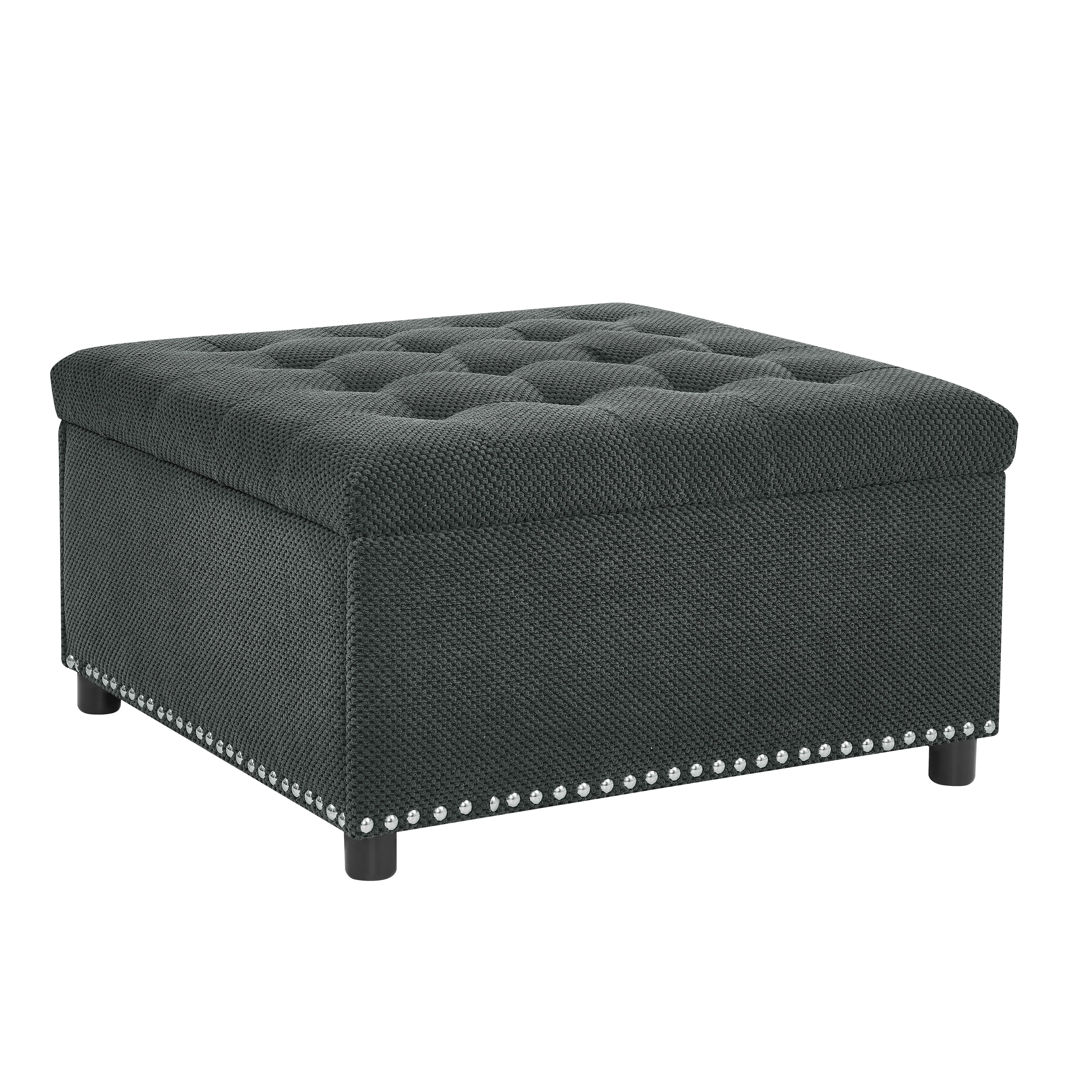 MAYEERTY 30 In Storage Ottoman, Tufted Footstool, Nailhead Trim, Square Ottoman, Dark Grey