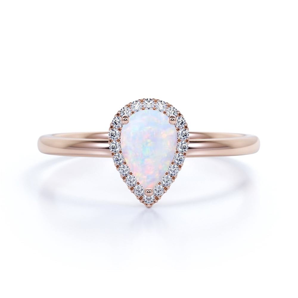 JeenMata - 1.25 ct Halo Pear Shaped Opal & Diamond Solitaire Promise ...